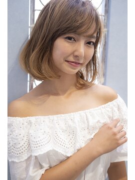 ジョワイユヘアーデザイン(Joyeux) 前髪ありココアブラウン大人かわいいフリンジウェーブふわミディ