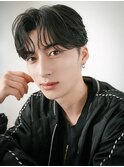 韓国マッシュカルマパーマコンマバングセンターパート黒髪ウルフ