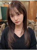 顔周りレイヤーカットグレージュカラーくびれボブベージュカラー