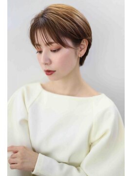 ムウ 難波(MOU) ショートボブくびれヘアアプリコットオレンジ20代30代40代50代