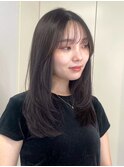 レイヤーカット シースルーバング 顔周りカット 暗めカラー 20代