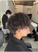 爽やか無造作ビジネスツーブロック波巻きパーマ