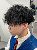 ダークアッシュニュアンスパーマ韓国マッシュベリーショート