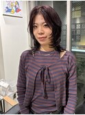 ミディアムレイヤーウルフ×ワインレッド