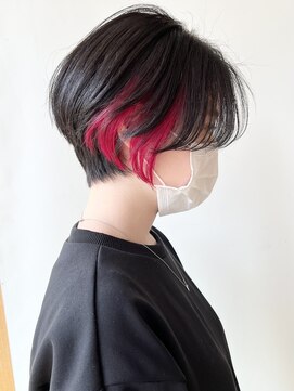 モリオフロムロンドン 原宿本店(morio from London) 【morio原宿】ショートインナーカラー 派手ピンク 夏カラー