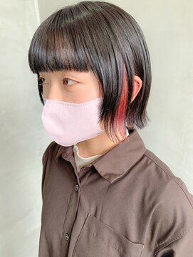 テトヘアー(teto hair) ワイドバング、外はねボブ、インナーカラー、ピンク