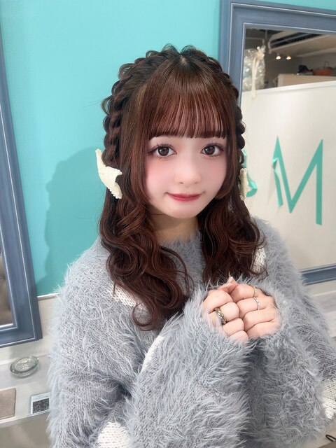 編み込み　ヘアアレンジ　ヘアメ　ヘアセット　アイドル前髪