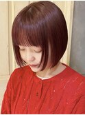 【macana指名】ボブ　暖色カラー ダブルカラー　ワインレッド