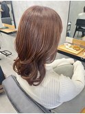 アプリコットオレンジ　くびれヘア　鎖骨ミディ