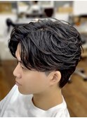メンズフェザーパーマ刈り上げセンターパートニュアンスパーマ