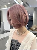 ハイトーンボブミルクティーベージュピンクベージュダブルカラー