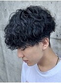 渋谷波巻きパーマメンズカットルーズパーマラウンドマッシュ強め