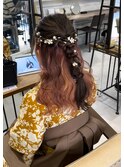 ハーフアップ編みおろしヘアアレンジ