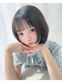 ボブシースルーぱっつんぱっつん前髪おくれ毛ロブミディアム
