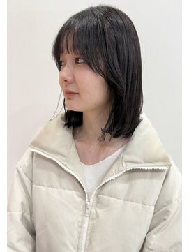 ダークショコラブラウン×顔まわりレイヤー　ミディ