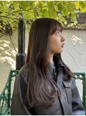 ロングレイヤー 斜めバンググレージュカラー髪質改善