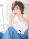 マロンベージュメンズライク前下がりショートa小山20代30代