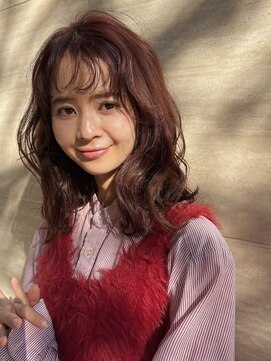 ガーデン 銀座(GARDEN) パーマ ミディアムパーマ 暖色カラー レイヤーカット前髪 暖色