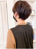 福山美容院人気丸みショートボブCaaryハイライトイルミナカラー