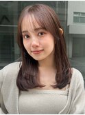 顔周りレイヤーカットくびれヘアミルクティーベージュカラー