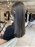 グレージュオリーブベージュ顔周りカット韓国風前髪オージュア