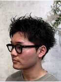 MEN’S HAIR/ブルーブラック/フェザーパーマ/ハイライト