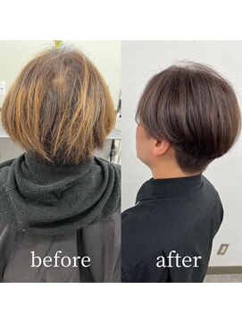 ガルボヘアー 桟橋店(garbo hair) メンズ センターパート 白髪ぼかし ハイライト 白髪生かし