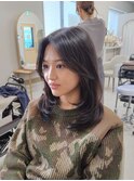 毛先レイヤーカット/長め前髪上品センターパート