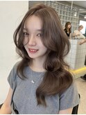 ミルクティーアッシュベージュカラーミディアムロングウルフ韓国