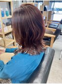 外ハネミディアムレイヤーボブ×ピンクブラウン