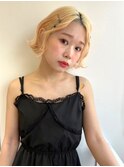 ヘアアレンジ　外ハネボブ　ミニボブ　韓国ヘア　ハイトーン
