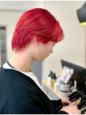 ダブルカラー　レッドショート×ケアブリーチ　丸型卵型