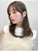うるツヤ前髪斜めバングこなれヘアデザインカラー#544f0919