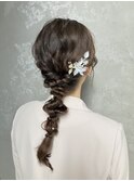 【編み下ろしヘアアレンジ】低めシニヨンタイトシニヨンカチモリ