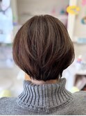 明るい白髪染めカラー☆まとまりショートボブスタイル