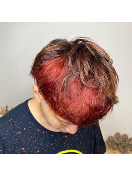 五角髪 セクションカラー　赤系