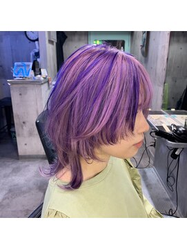 インク 渋谷(INK.) ウルフカット×デザインメッシュカラーピンク×パープル