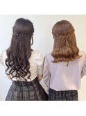 髪リボンハーフアップ　量産巻き　アイドルヘア
