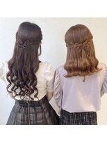 髪リボンハーフアップ　量産巻き　アイドルヘア