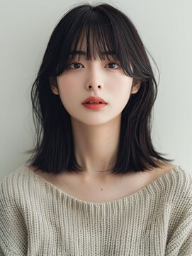 セプト 天神大名(SEPT.) ミディアムレイヤー くびれ巻き 顔周りレイヤー ブラックカラー