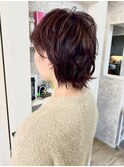 福山市Caary艶髪カラー高発色人気レッドブラウンショートウルフ