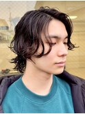 秋田メンズパーマ波巻きスパイラルパーマセンターパートフェード