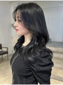 ミディアムヘアブルーブラック