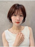 大人ショート前髪ありひし形丸み透明感カラー丸顔面長K20240704