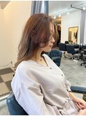大人可愛い艶カラーカーキベージュレッドブラウンレイヤーロング