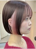 ”インナーカラーピンク×ピンクブラウン×ボブ