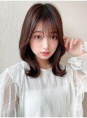 シャギーレイヤーロング韓国ワンホンヘアシースルーぱっつん前髪