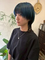 マイ ヘア デザイン 岡崎(MY hair design)&nbsp;個性派マレットヘア丸みマッシュブルーカラーミディ20代30代40代