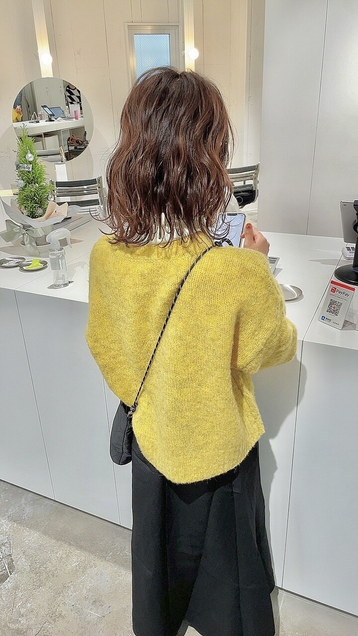 横山］もみあげのおくれ毛！もみれ毛波巻きボブくすみオレンジ