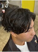 メンズマッシュカットツーブロックスパイラルシャドウパーマ